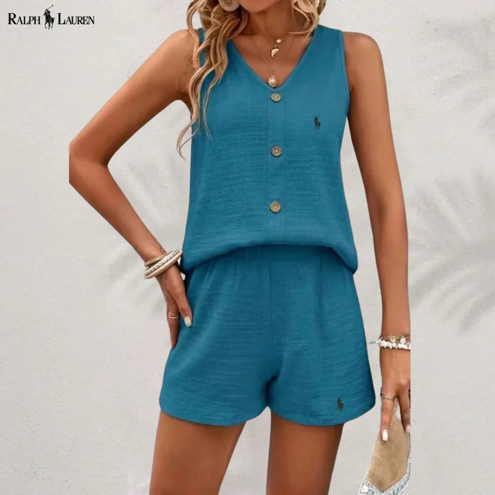 R. Ꮮаᴜгеn Buttoned Tank & Shorts Set