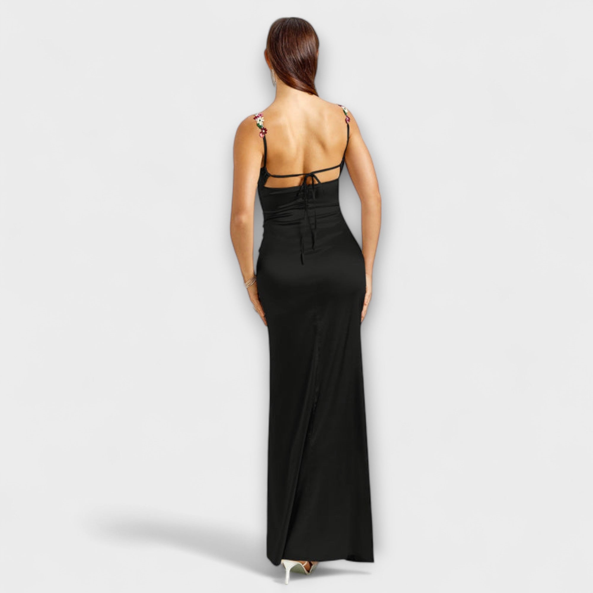 Eira - Embellished Satin Dress with Back Lace-Up