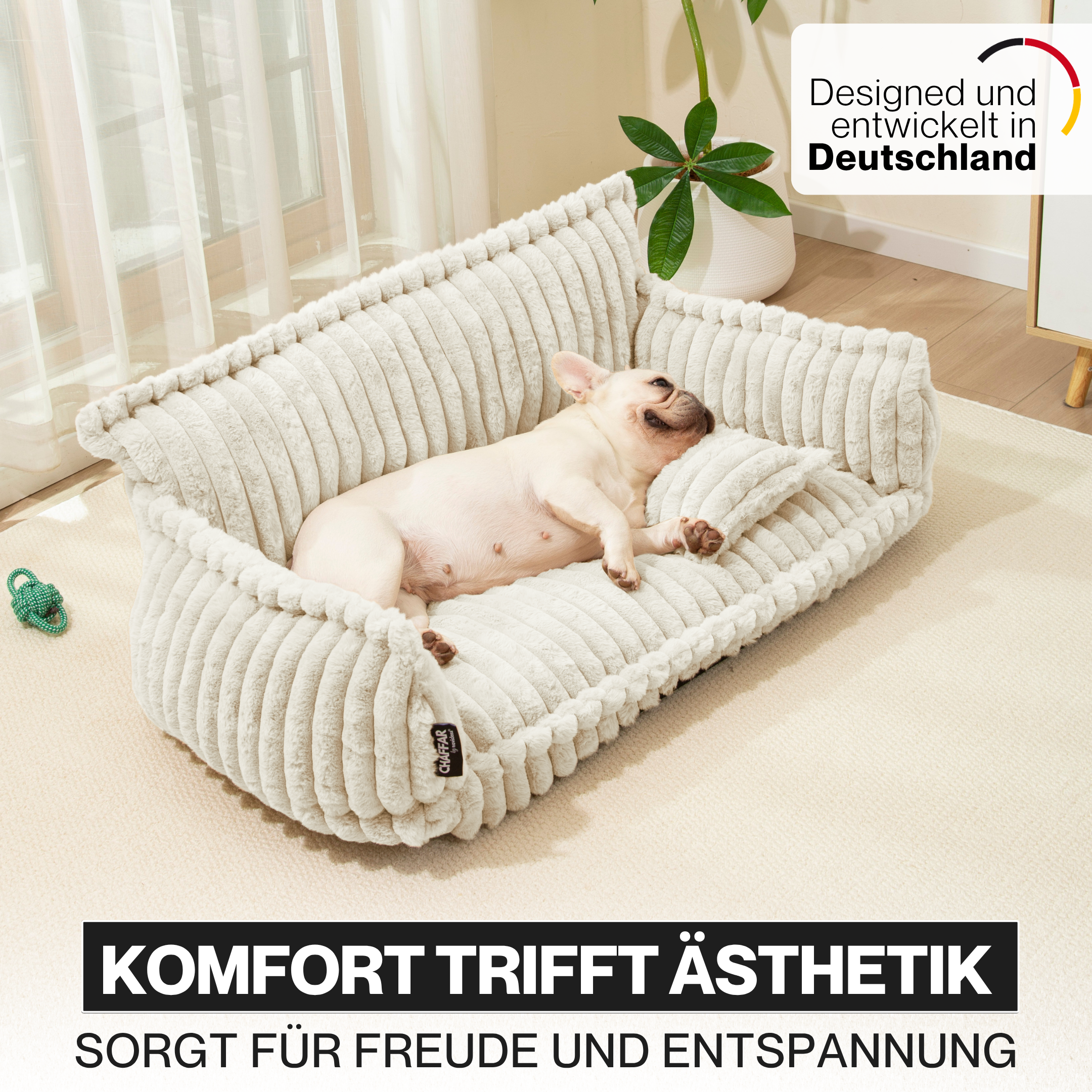 Haustiersofa, Chaffar“ – Für Katzen und Hunde – Moderner Stil – Cord-Design – Orthopädische Matratze
