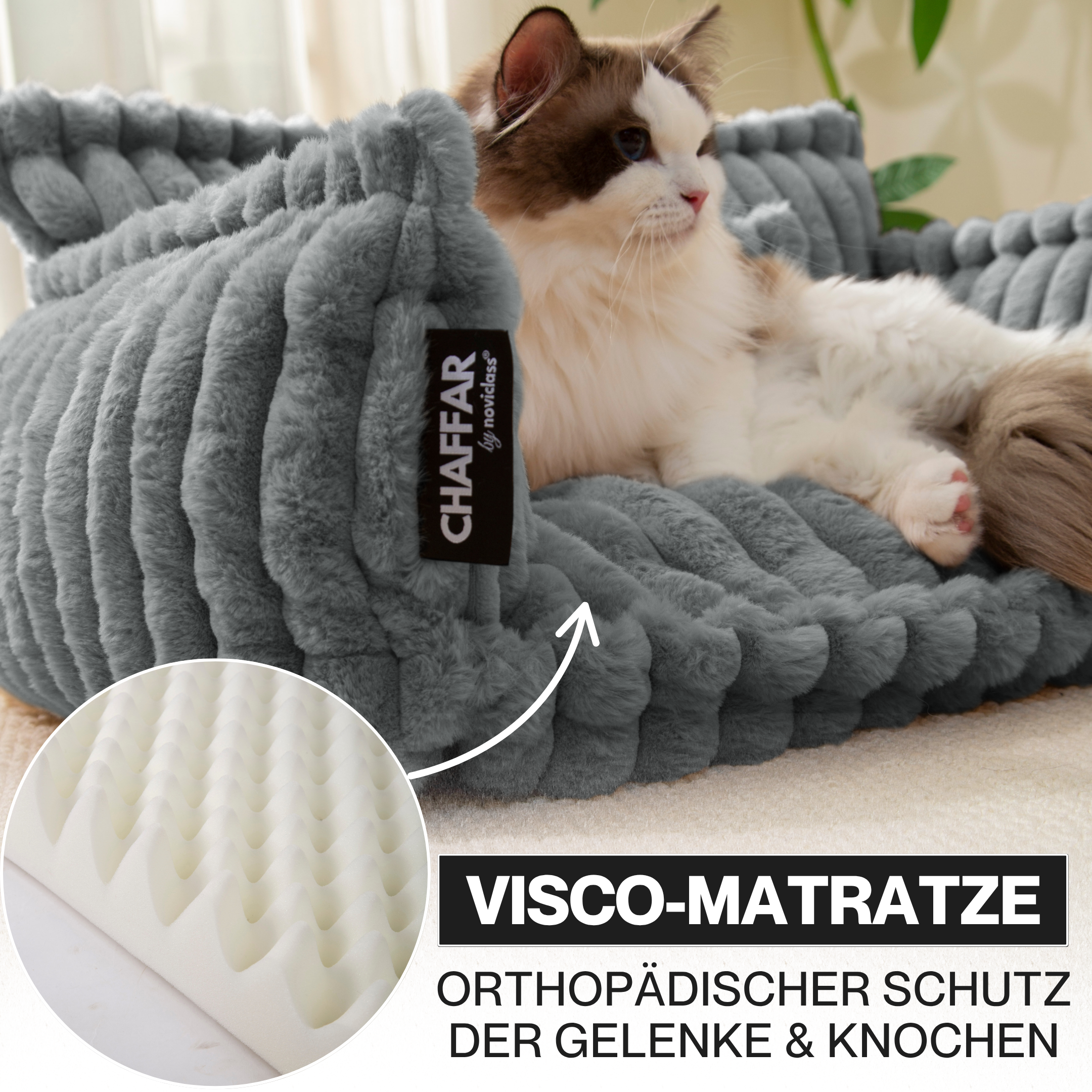 Haustiersofa, Chaffar“ – Für Katzen und Hunde – Moderner Stil – Cord-Design – Orthopädische Matratze