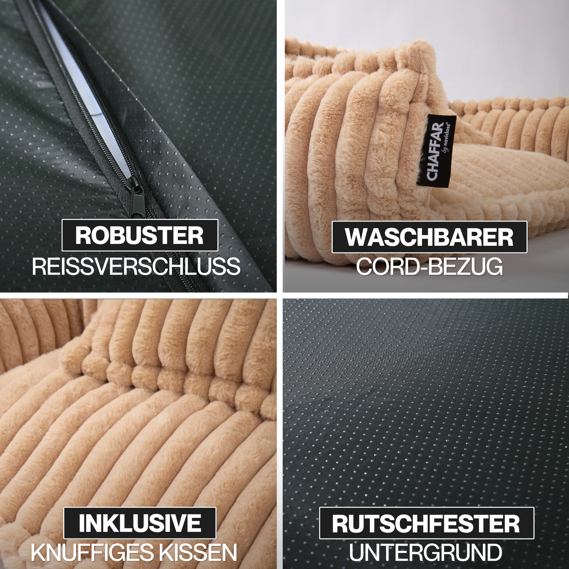 Haustiersofa, Chaffar“ – Für Katzen und Hunde – Moderner Stil – Cord-Design – Orthopädische Matratze