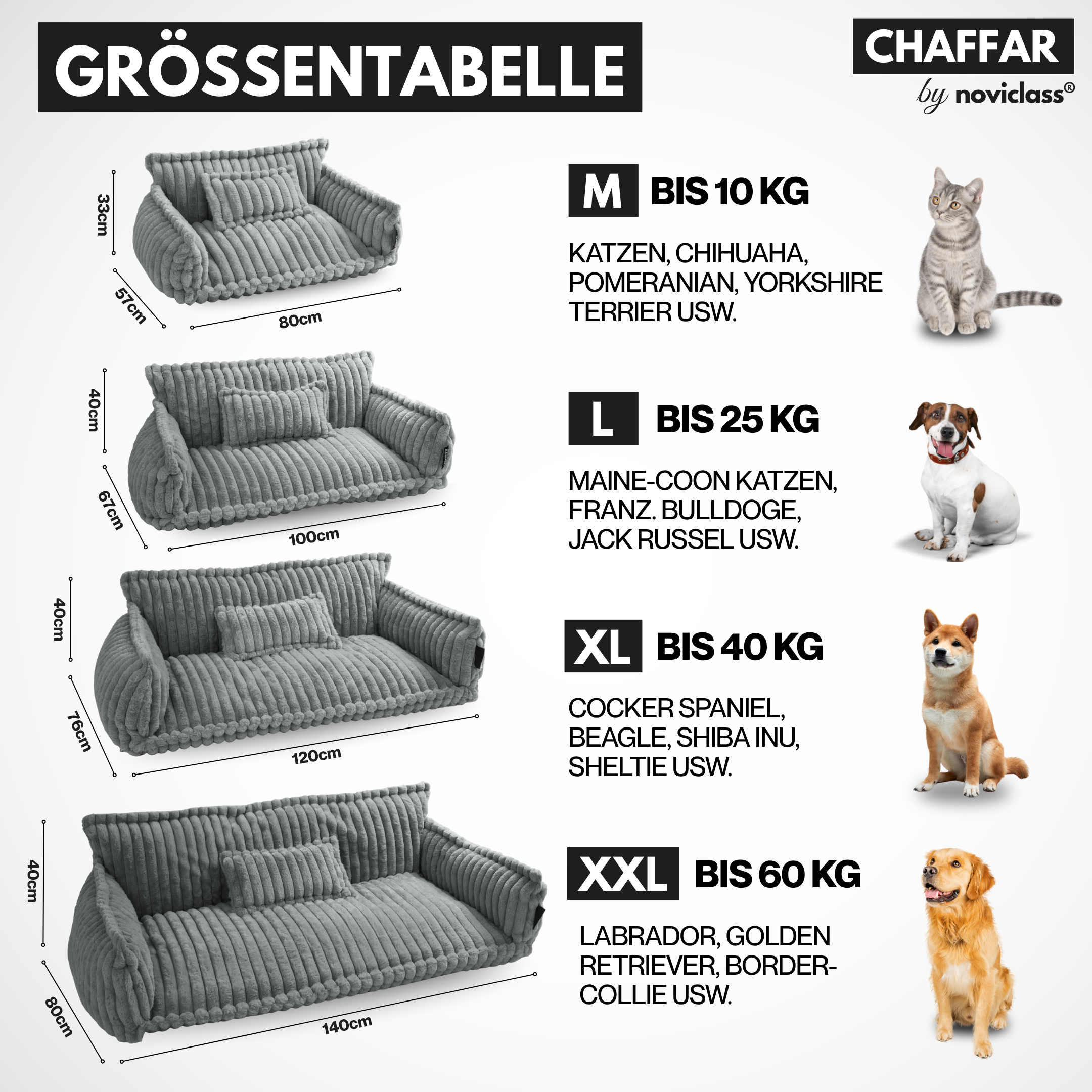 Haustiersofa, Chaffar“ – Für Katzen und Hunde – Moderner Stil – Cord-Design – Orthopädische Matratze