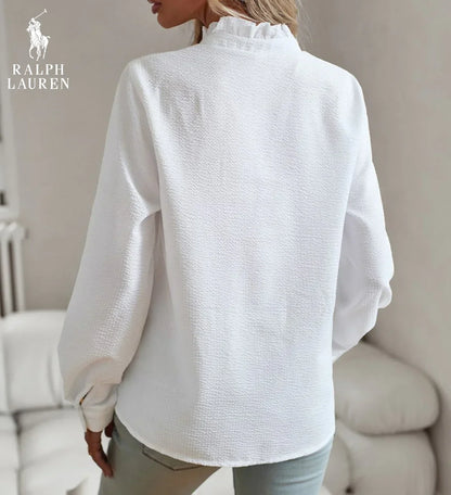 R. Ꮮаᴜгеn Ruffled Button-Up Shirt – Soft Textured Fit