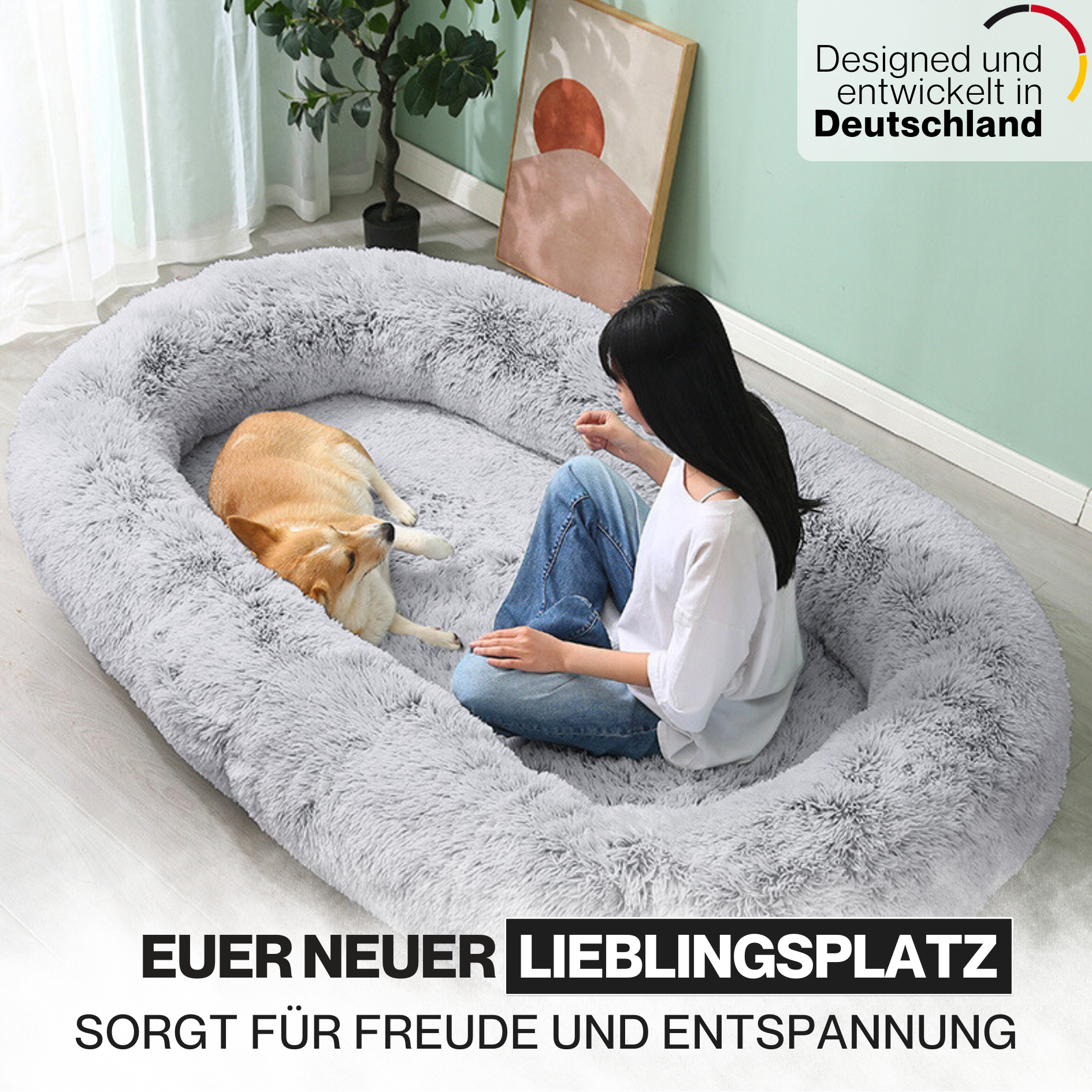 Orthopädisches Hundebett für Menschen "Balu" XXL 190cm inklusive Decke und Kissen