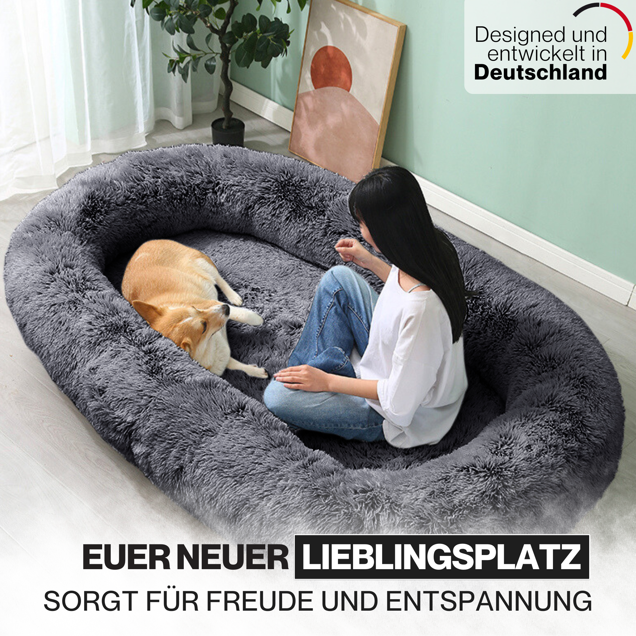 Orthopädisches Hundebett für Menschen "Balu" XXL 190cm inklusive Decke und Kissen