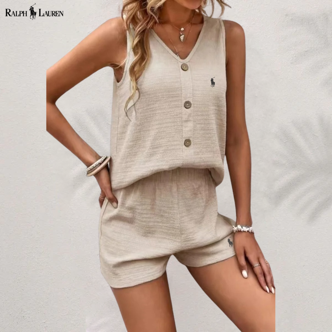Ꮢalph Ꮮаᴜгеn Top with Buttons & Shorts Set