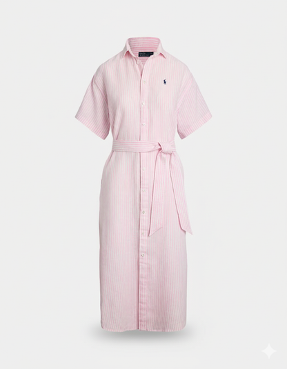 Striped Linen Short-Sleeve Shirtdress