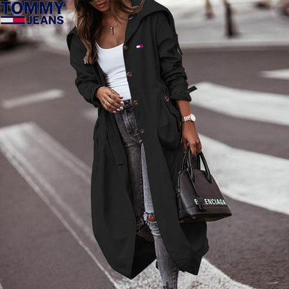 Ladies long hooded coat